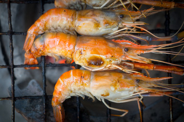 Grilled Prawns on the grill.