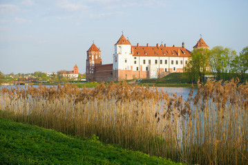 Sunny April day at the old Mir Castle. Belorussia