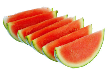sliced fresh seedless watermelon isolated on white background