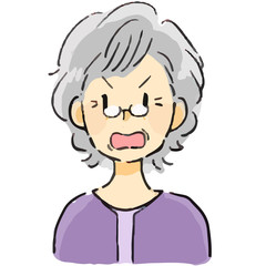 表情　おばあさん　怒る