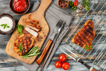 Pork steak on a wooden board