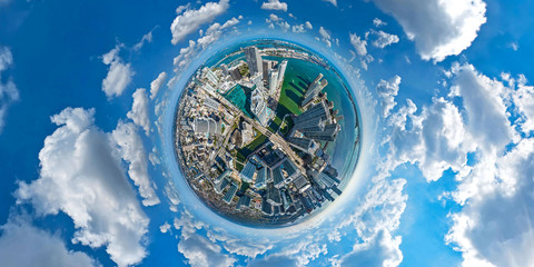 Fototapeta na wymiar Miami Downttown Little Planet View Aerial panorama
