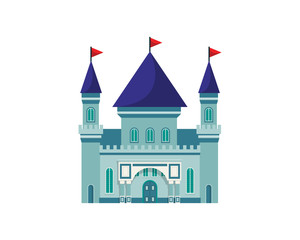 Fototapeta premium Cute Medieval Castle Building For Event Logo Illustration In Isolated White Background