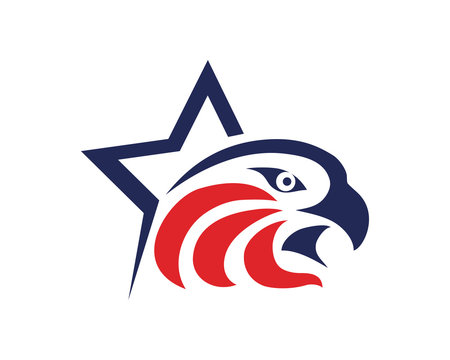 Abstract Patriotic American Eagle And Star Logo In Isolated White Background