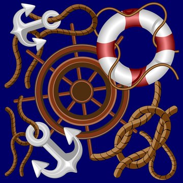 Nautical Marine and Navigation Elements Vector Background