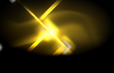 Neon square and line lights on dark background with blurred effects