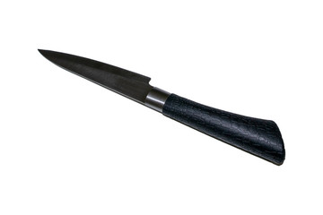 Knife with plastic handle black in isolated on white background