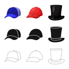 Isolated object of clothing and cap icon. Collection of clothing and beret vector icon for stock.