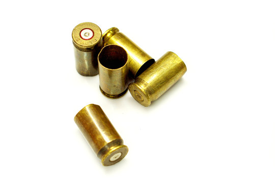 Group of bullet shells isolate on white background.