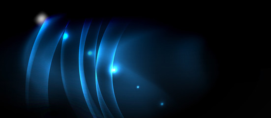 Obraz premium Dark background with neon color waves, vector template