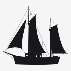 Icon sailboat, boat, yacht side view silhoutte. Vector isolated