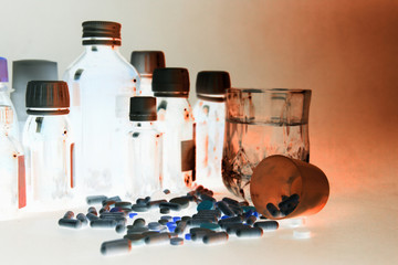 Pills close up on black background