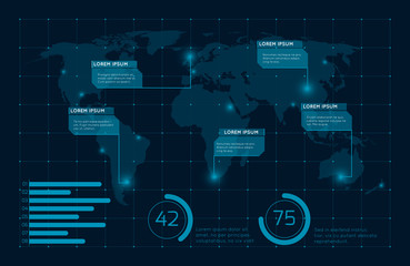 Abstract blue infographic world map vector illustration. World map global, business geography map