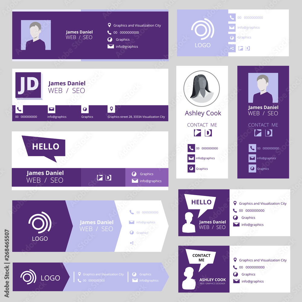 Canvas Prints email signature template. office business visit cards for webmail user interface vector set. individ