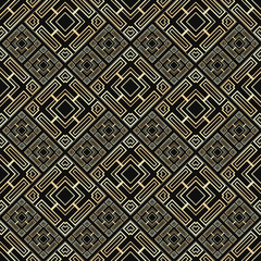 Seamless pattern in Art Deco style. Black and golden tilework. Diamond tiles. Luxury background.