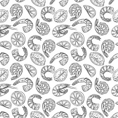 seamless pattern with shrimp and lemon slices - 268466525