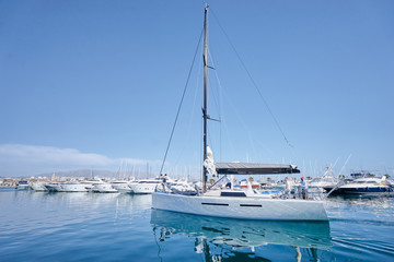 Fototapeta premium Marina harbour with beautiful white yachts in Split, Croatia.