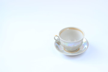 empty cup on saucer on white background