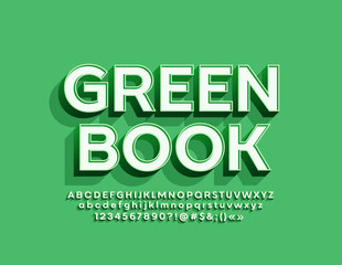 Vector trendy logotype Green Book with 3D retro Font. Isometric Alphabet Letters, Numbers and Symbols with shadow