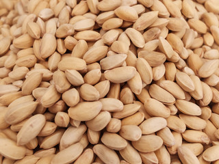 Raw pistachio nuts at the country market counter