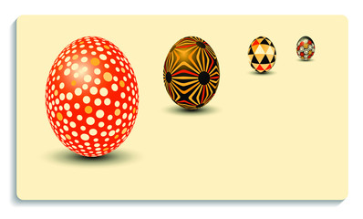 card with easter decorated easter eggs standing up in orange ivory shades