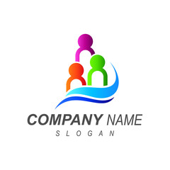 community logo with several people + family icon+ logo with a simple look+ symbol finance, wave logo