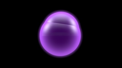 3D illustration of a glowing ball, a purple sphere on a black background, the appearance of other balls. Abstract image, idea for background, futuristic composition, scientific work. 3D rendering