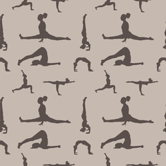 yoga poses seamless pattern. color vector illustration.