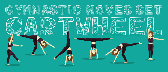 Gymnastic Moves Set Cartwheel Manga Cartoon Vector Illustration