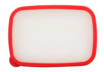 Top view of red plastic lid isolated