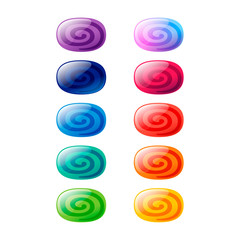 Colorful ovals, ellipses glossy candy set. Vector assets for web or game design, app buttons, icons template isolated on white background.