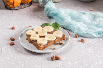 Sweet, tasty sandwich with chocolate and banana