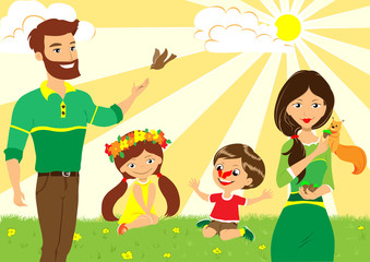 Happy family vacation in nature vector illustration