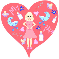 Pregnant happy women illustration.