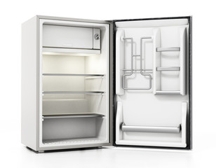 Small size hotel refrigerator isolated on white background. 3D illustration