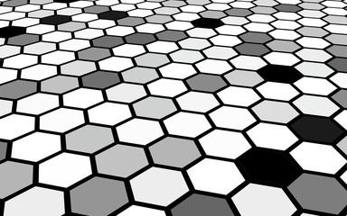 Honeycomb gray colored. Perspective view on polygon look like honeycomb. Isometric geometry. 3D illustration