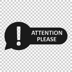 Attention please sign icon in transparent style. Warning information vector illustration on isolated background. Exclamation business concept.