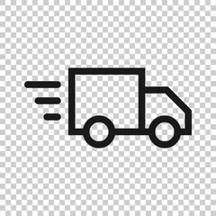 Delivery truck sign icon in transparent style. Van vector illustration on isolated background. Cargo car business concept.