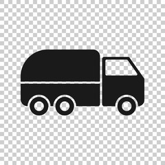 Delivery truck sign icon in transparent style. Van vector illustration on isolated background. Cargo car business concept.