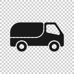 Delivery truck sign icon in transparent style. Van vector illustration on isolated background. Cargo car business concept.