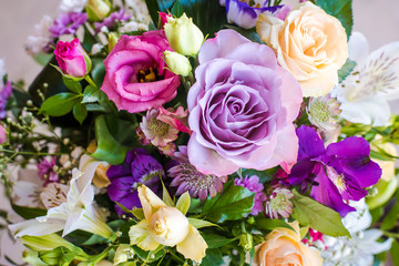 Obraz na płótnie Canvas Variety of fresh flowers. Colorful flower mix bouquet. Flower decoration