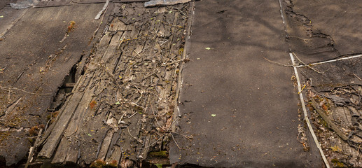old broken and collapsing roof