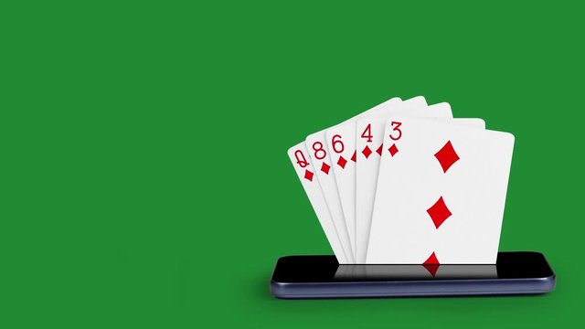 smartphone with poker cards, card game Color, poker cards that come from the cell phone screen