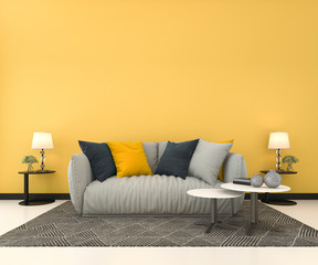 3d rendering mock up yellow wall in living room with sofa