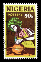Cancelled postage stamp printed by Nigeria, that shows Pottery, circa 1973.