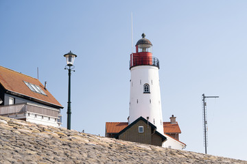 View of the lighthouse of the island of Urk along the IJsselmeer in the Netherlands