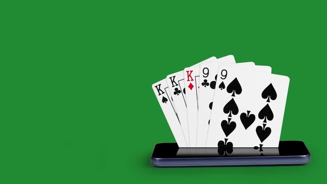smartphone with poker cards, card game Full, poker cards that come from the cell phone screen. with lumakey