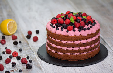 Chocolate cake with summer berries.