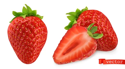 Fotobehang Strawberry vectorized image. Fresh fruit. 3d realistic vector icon © Natis