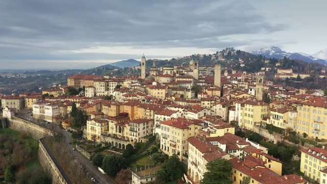 Aerial shot of historic part of Bergamo. Italy